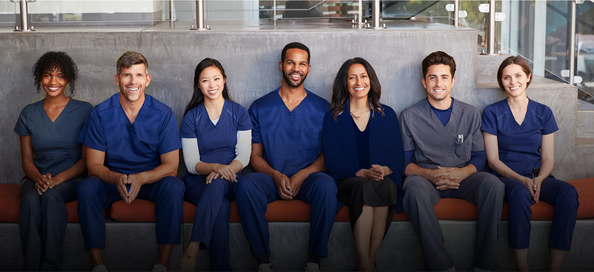 seven medical workers sitting