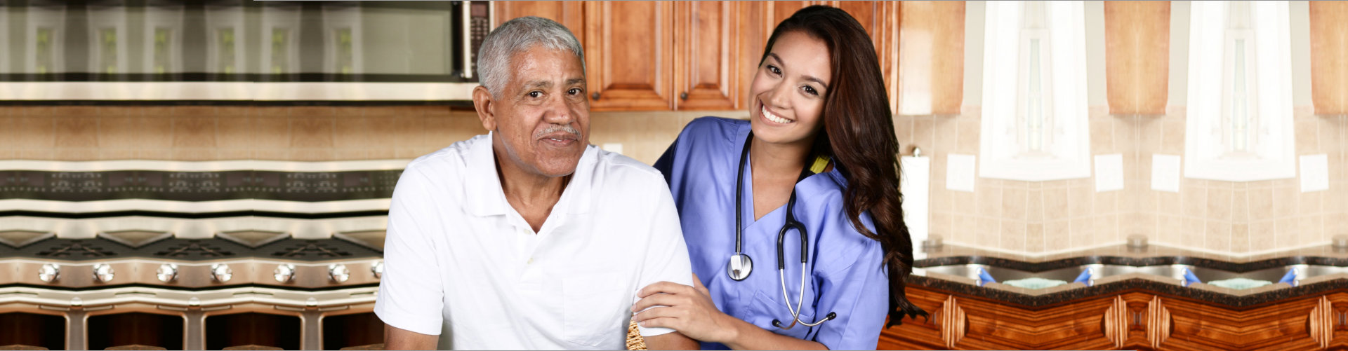 Home health care worker and an elderly man